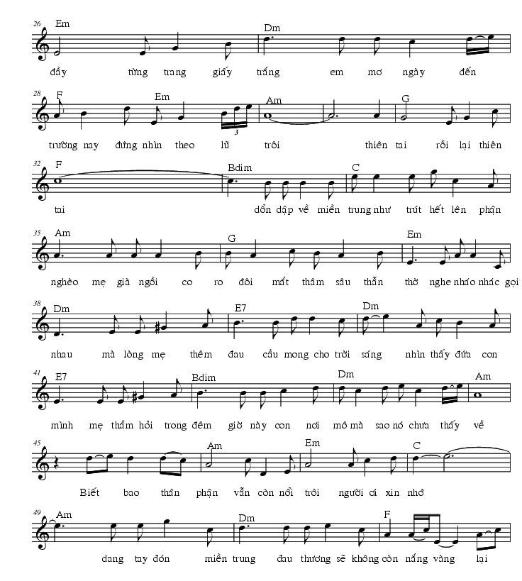 Sheet nhạc Thương Lắm Miền Trung Ơi 2